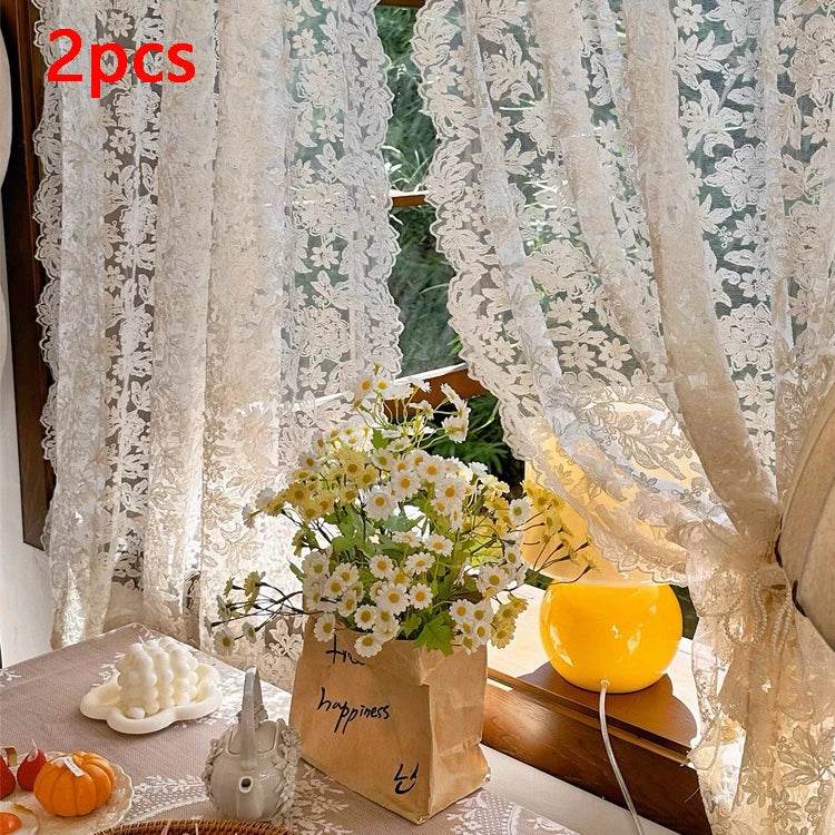 2PC French Vintage Embroidery Lace Beige Sheer Curtains - Loft&Timber