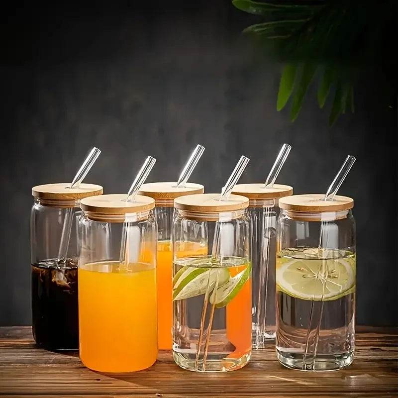 6pcs 18.6oz/550ml Drinking Glasses with Bamboo Lids and Glass Straw - Loft&Timber