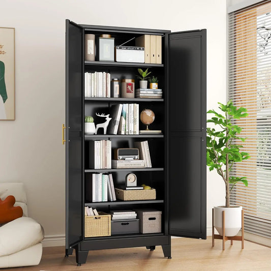 Black Metal Storage Cabinet,75" Steel Pantry - Loft&Timber