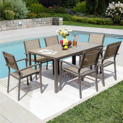 Weather Resistant Table and 6 Stackable Textile Chairs - Loft&Timber