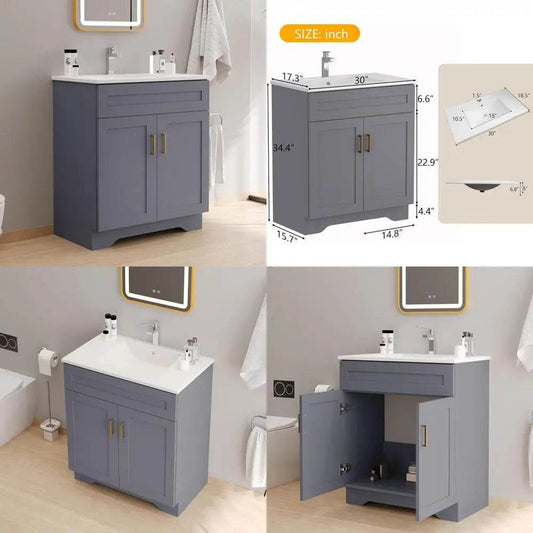 Compact 24-36 inch bathroom vanities with sink and storage drawers