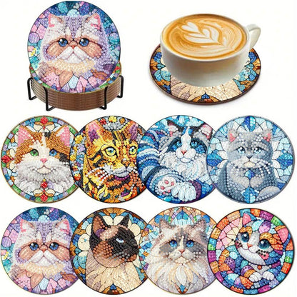8Pcs Wooden Cats Diamond Painting Coasters - Loft&Timber