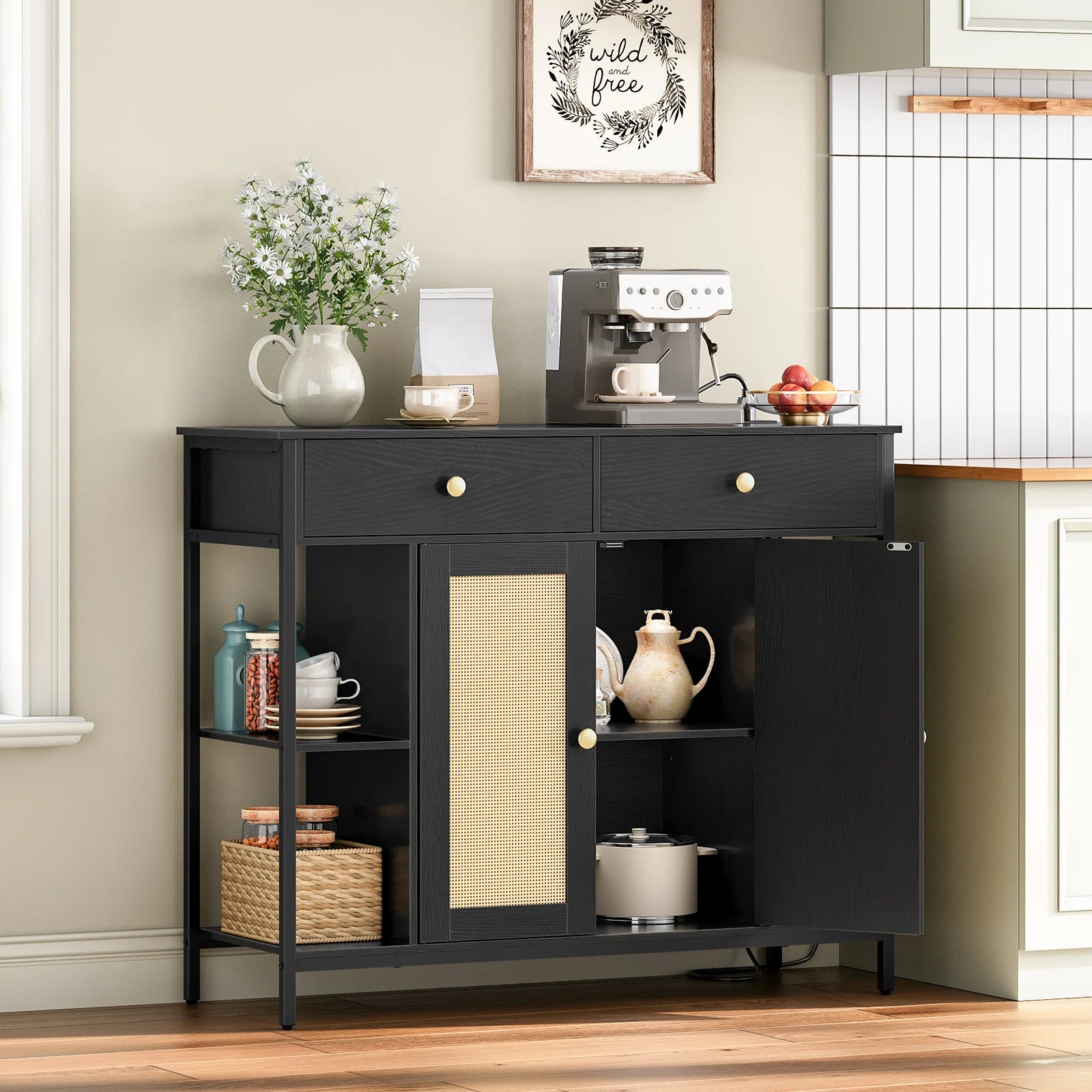 42" HOOBRO Sideboard Buffet Cabinet with Charging Station - Loft&Timber