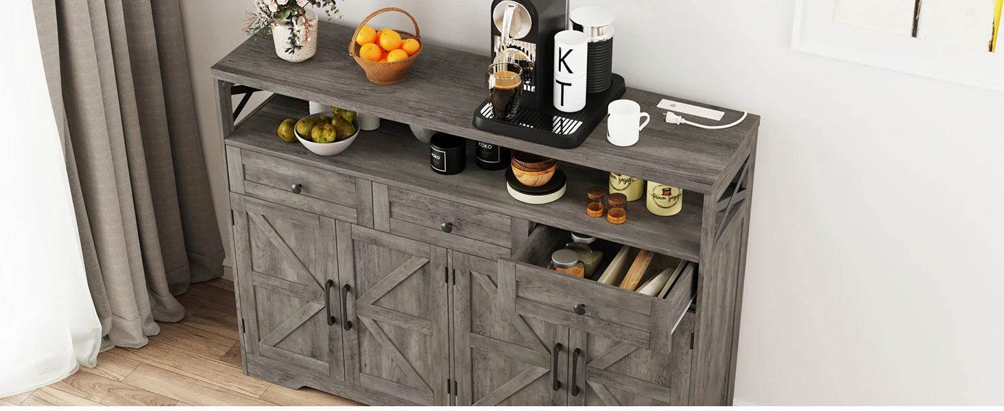Vabches Sideboard Buffet Cabinet with Drawers & Charging Station - Loft&Timber