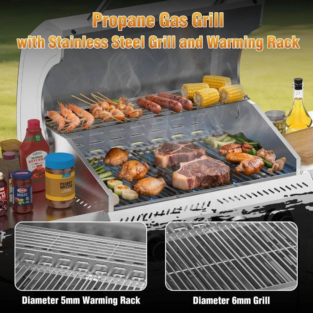 Stainless Steel 4-Burner Propane Gas Grill with Folding Side Shelf and 32,000 BTU Cooking Power - Loft&Timber