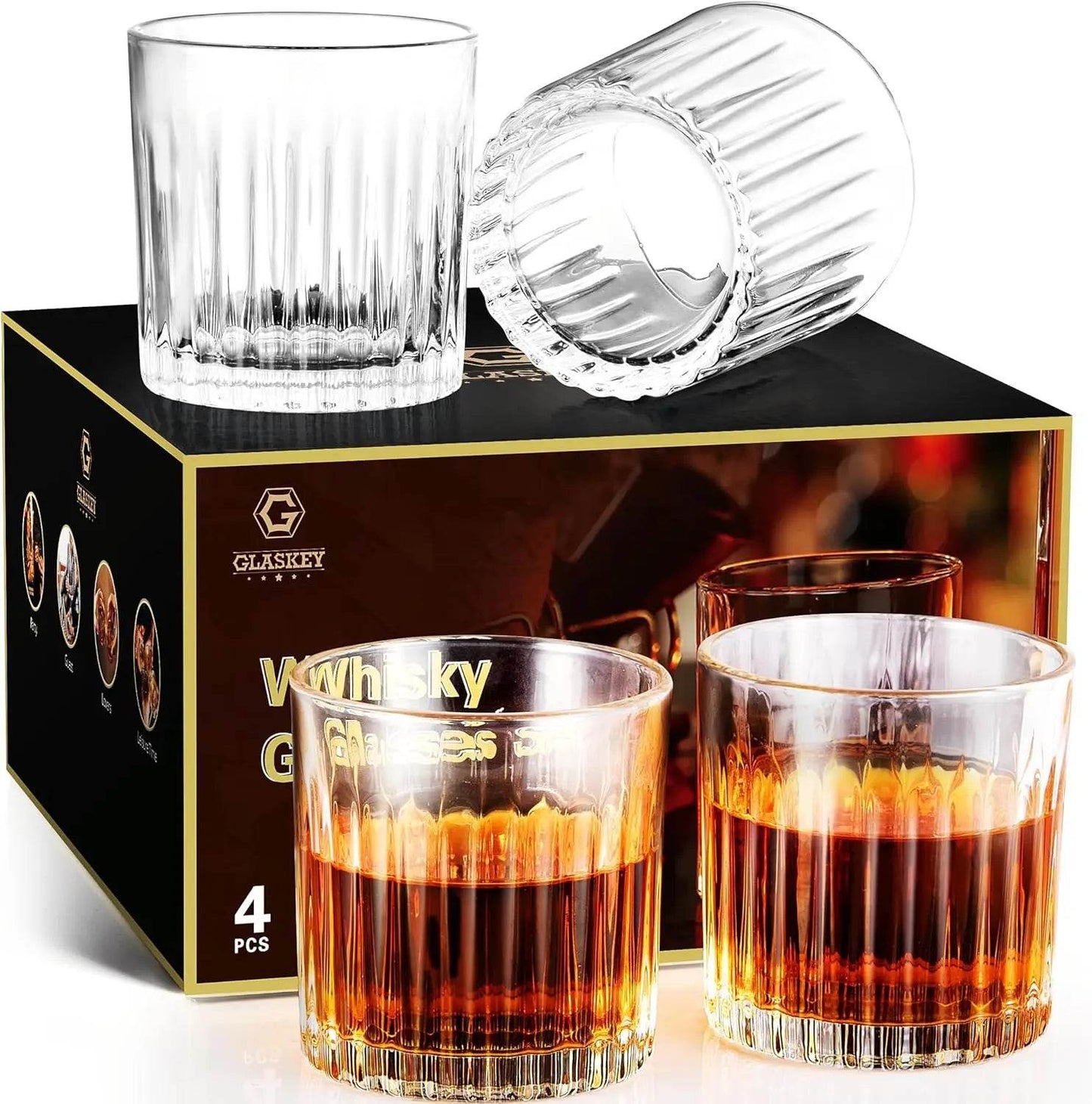 Whiskey Glasses Set of 4,Lead-Free Crystal Old Fashioned Glass,300ml - Loft&Timber