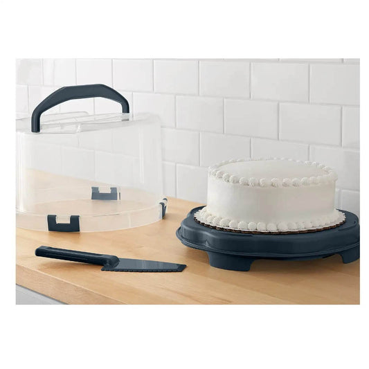 Round Plastic Cake and Cupcake Holder with Gray Handle - Loft&Timber