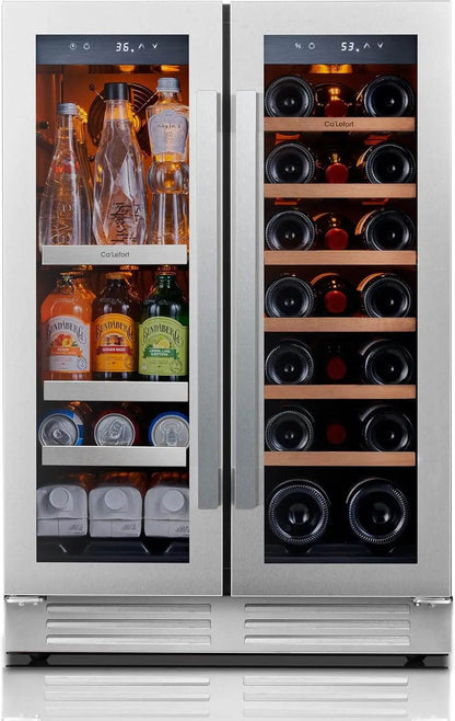 24 Inch Dual Zone Wine & Beverage Refrigerator – 60-Can & 20-Bottle Capacity, 36-72°F Cooling, 3 LED Lights & Glass Door