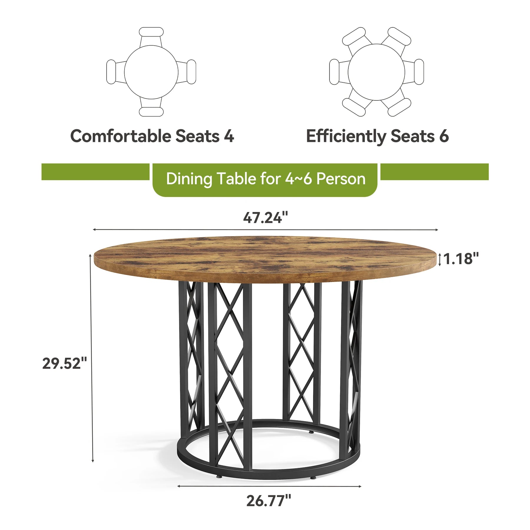 Tribesigns Round Dining Table for 4-6 People, 47" - Loft&Timber