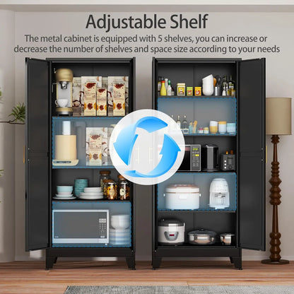 Black Metal Storage Cabinet,75" Steel Pantry - Loft&Timber