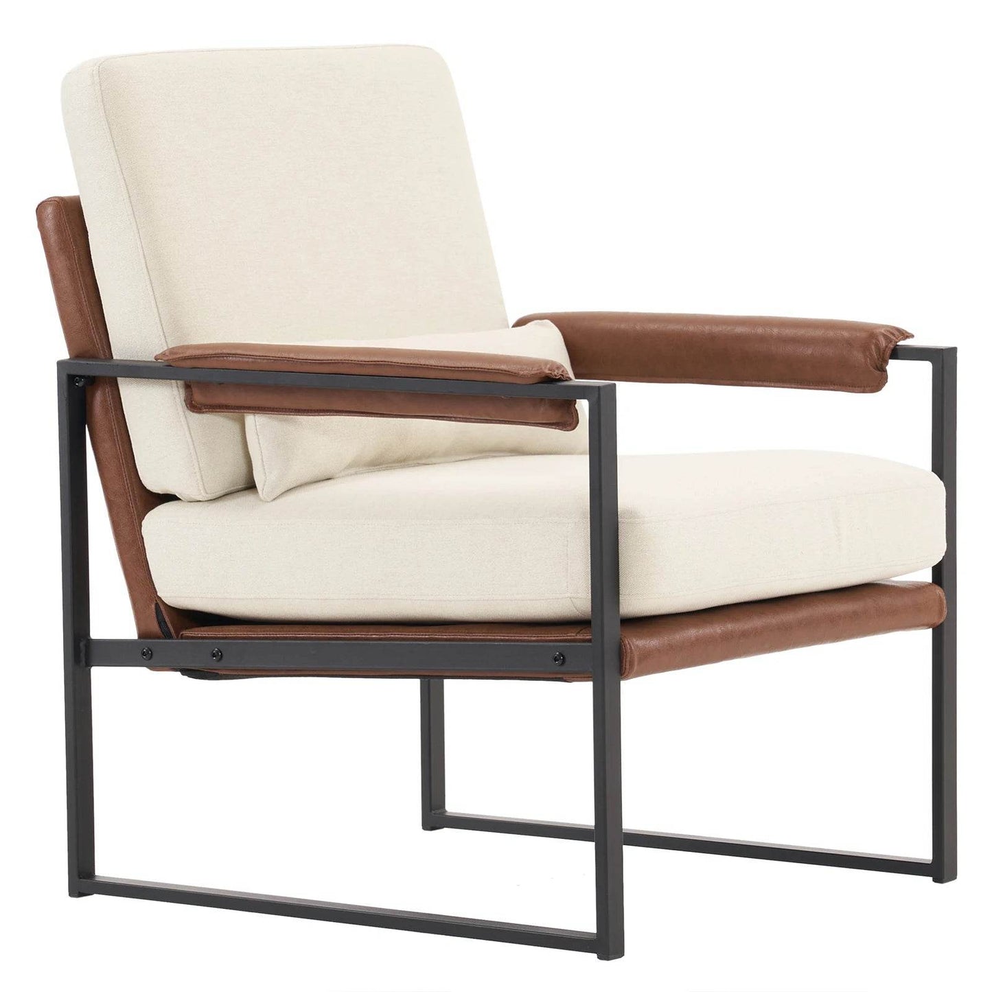 Single Iron Frame Chair Soft Cover Beige Brown Honeycomb Leather Armrest Frame - Loft&Timber