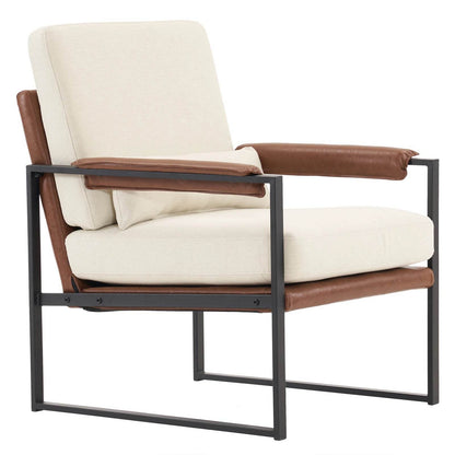 Single Iron Frame Chair Soft Cover Beige Brown Honeycomb Leather Armrest Frame - Loft&Timber