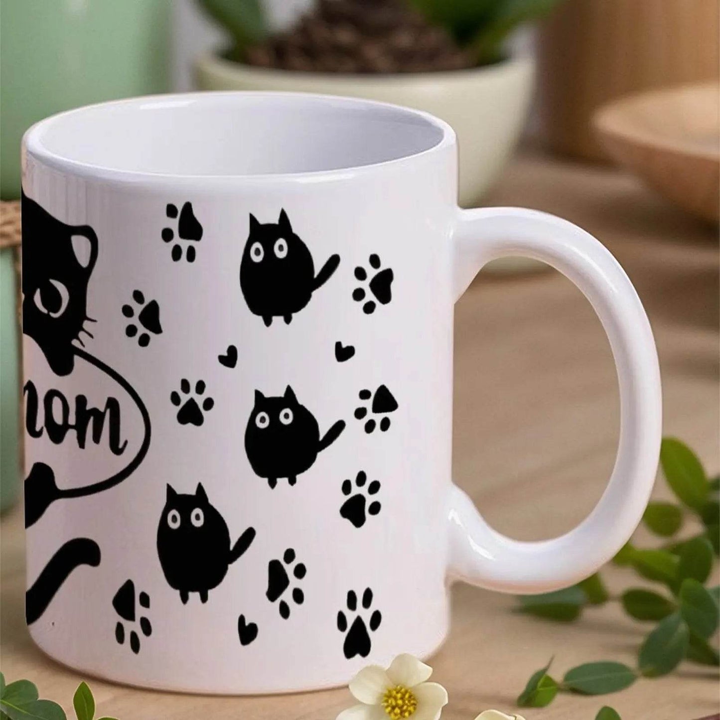 Image Of A Cat Mom Surrounded By Paw Prints Mug, 11oz Cute Mug - Loft&Timber