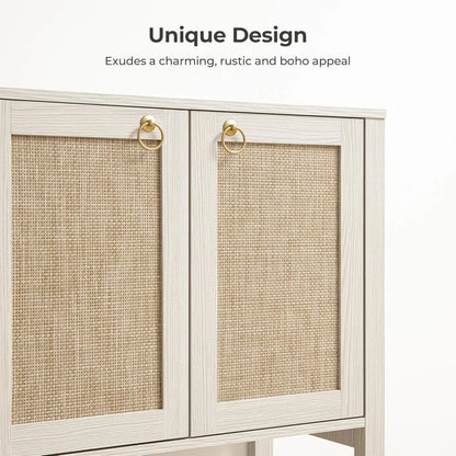 55" 4 Door Rattan Sideboard Buffet Cabinet with Open Storage - Loft&Timber