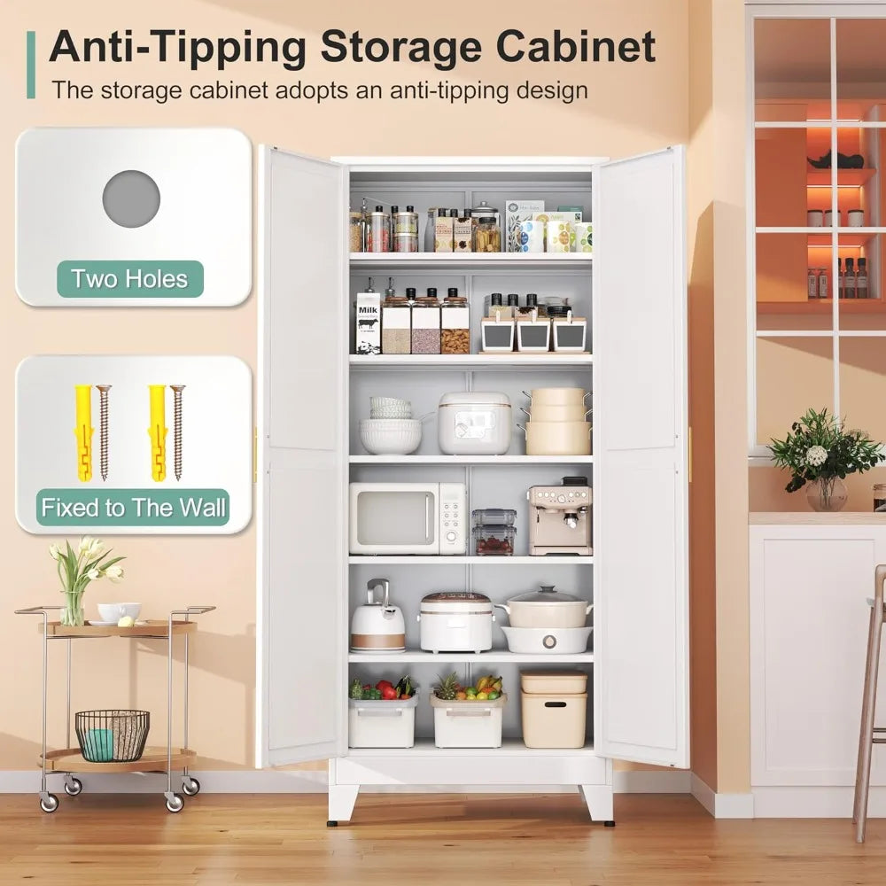 75" Metal Pantry Cabinet with 2 Doors and 5 Adjustable Shelves - Loft&Timber