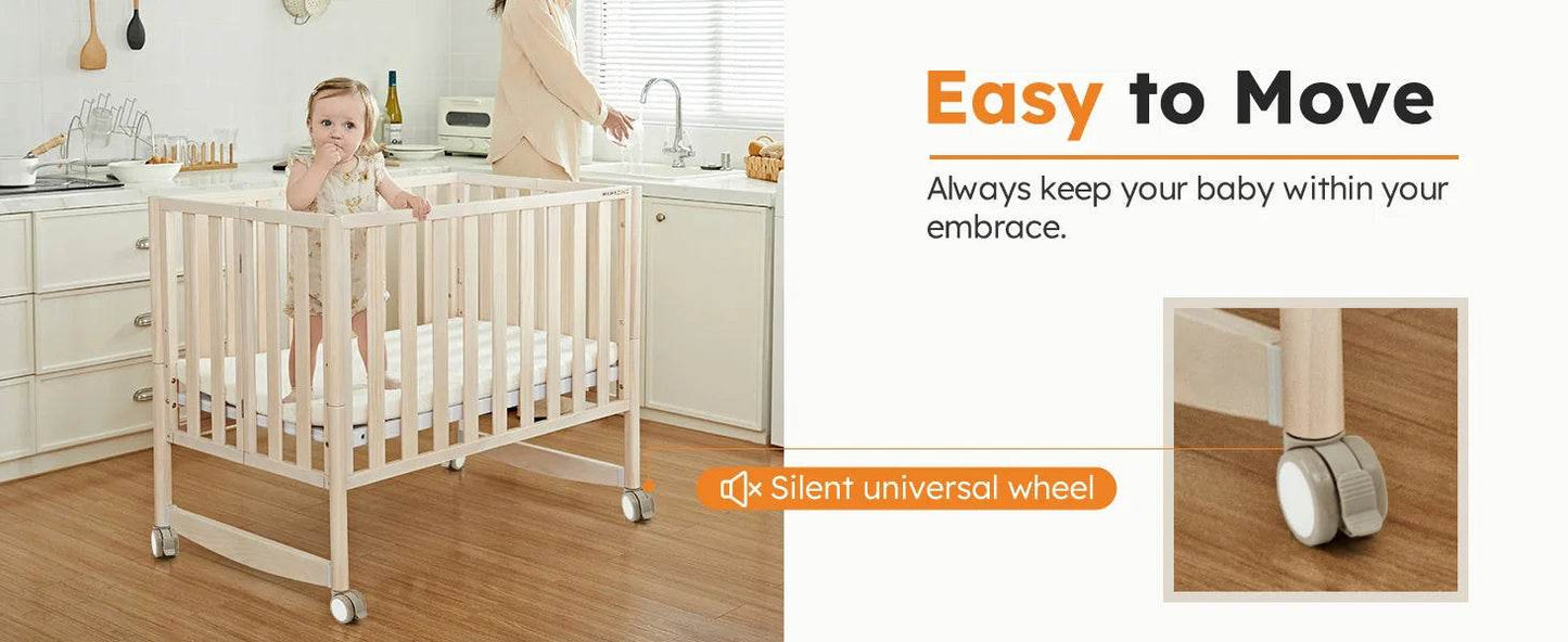 6-in-1 Mini Crib with Removable Wheels & Mattress - Loft&Timber