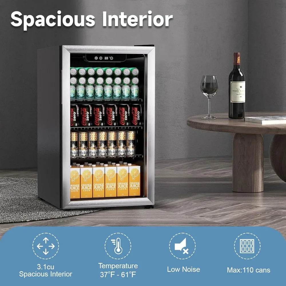 Compact Beverage Refrigerator, 110 Can/3.1 Cubic Feet Fridge - Loft&Timber