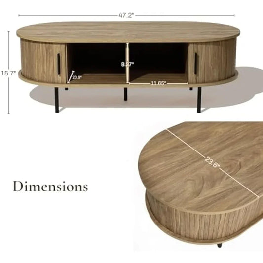47" Mid Century Modern Coffee Tables with Slatted Door - Loft&Timber
