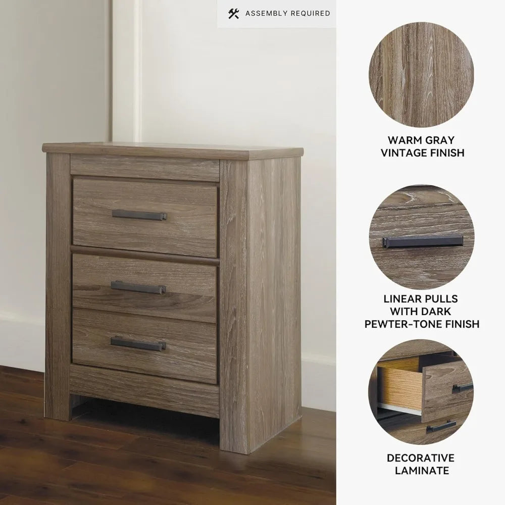 ashley zelen signature rustic modern two-drawer nightstand, 29.45" height, warm gray finish