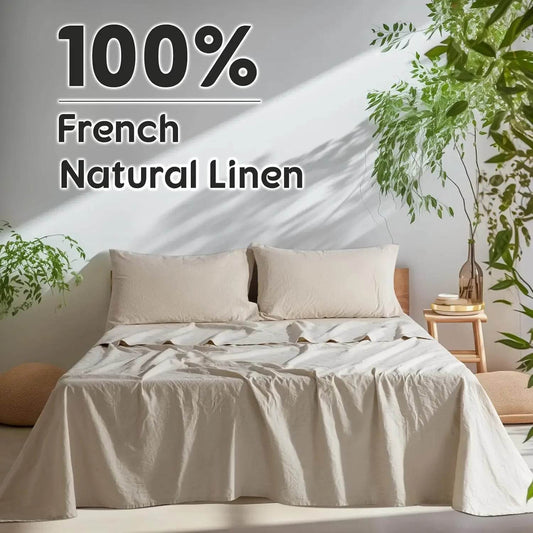 100% French Pure Linen Sheets, Breathable and Durable Line Queen Size Sheets - Loft&Timber