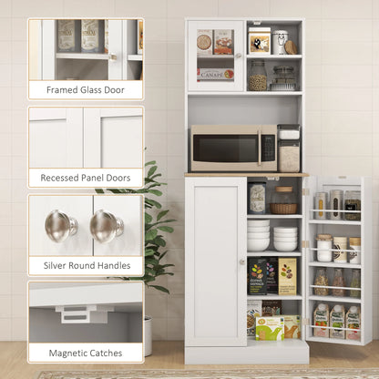 HOMCOM 66.5" Tall Kitchen Pantry Storage Cabinet with Microwave Stand White - Loft&Timber