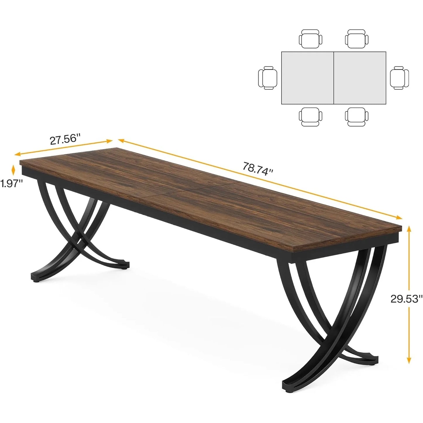 Rectangular Dining Table for 6-8, 78" Large Farmhouse Dinner Table - Loft&Timber