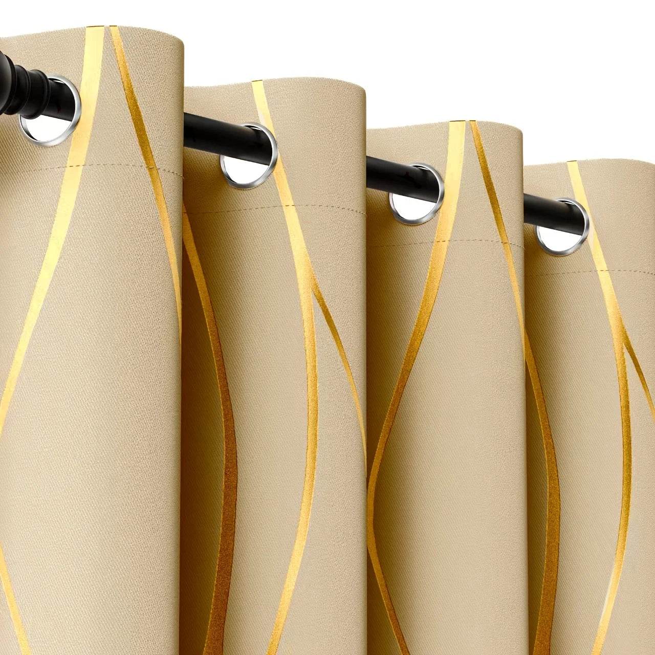 2Pcs Golden Wave &Circle Blackout Curtains Thermal Insulated - Loft&Timber