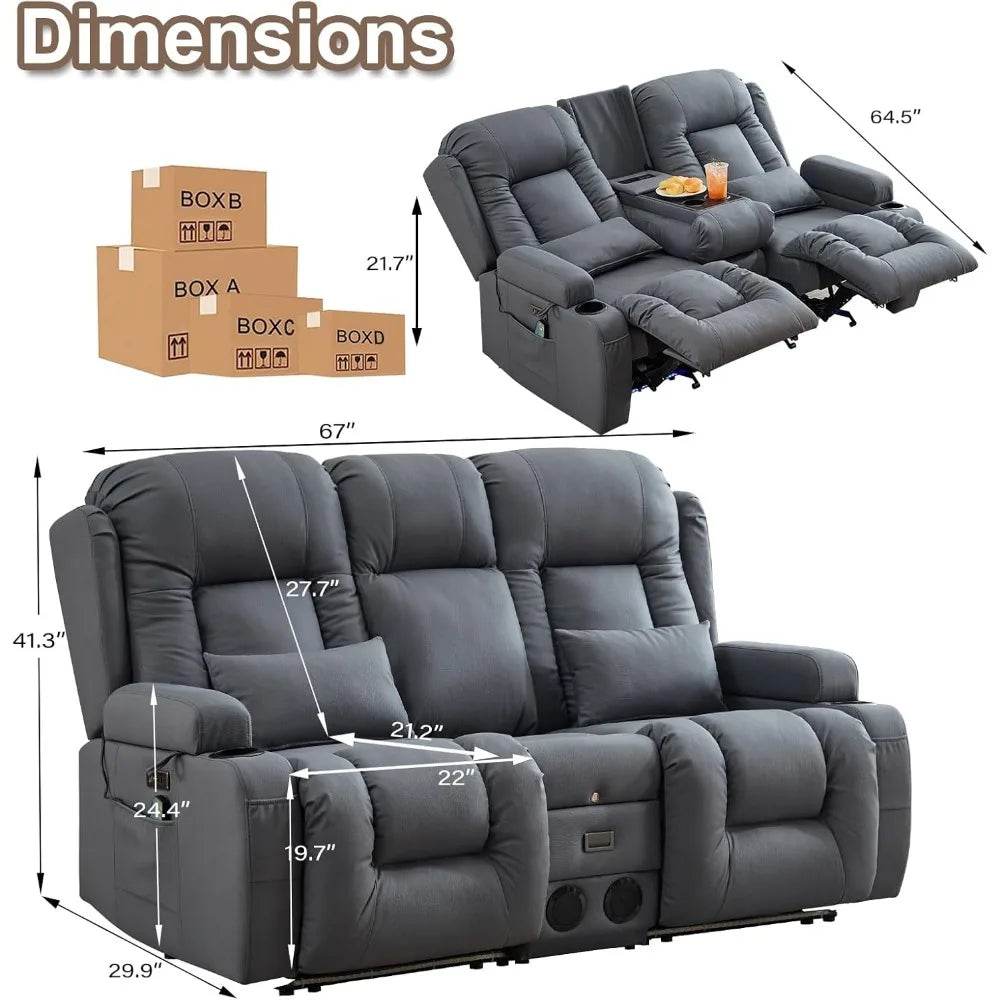 Power Loveseat Recliner Sofa with Massage & Heat - Loft&Timber