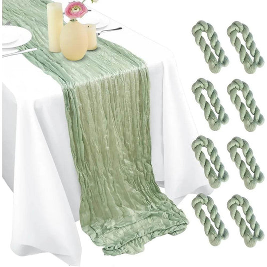 8 Pack Sage Green Cheesecloth Table Runners - Loft&Timber