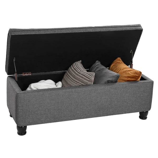 SONGMICS Storage Ottoman, Storage Bench, Tufted Entryway Bedroom Bench, 17.7 x 46.5 x 17.7 Inches, Hinges Easy Lid Operation