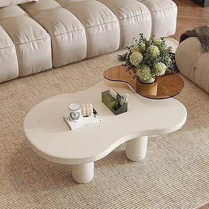 Modern 2-in-1 Irregular Cloud Coffee Table Set with Nesting Glass End Table - Loft&Timber