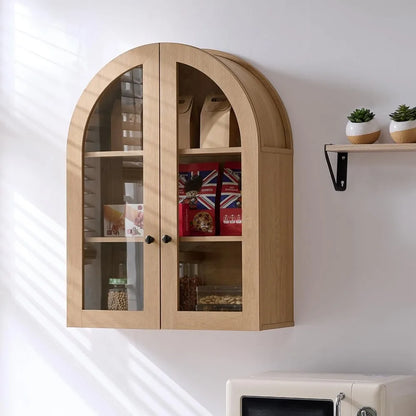 Arched wall-mounted bathroom cabinet with glass doors, 23.5" x 31.4" over-the-toilet storage