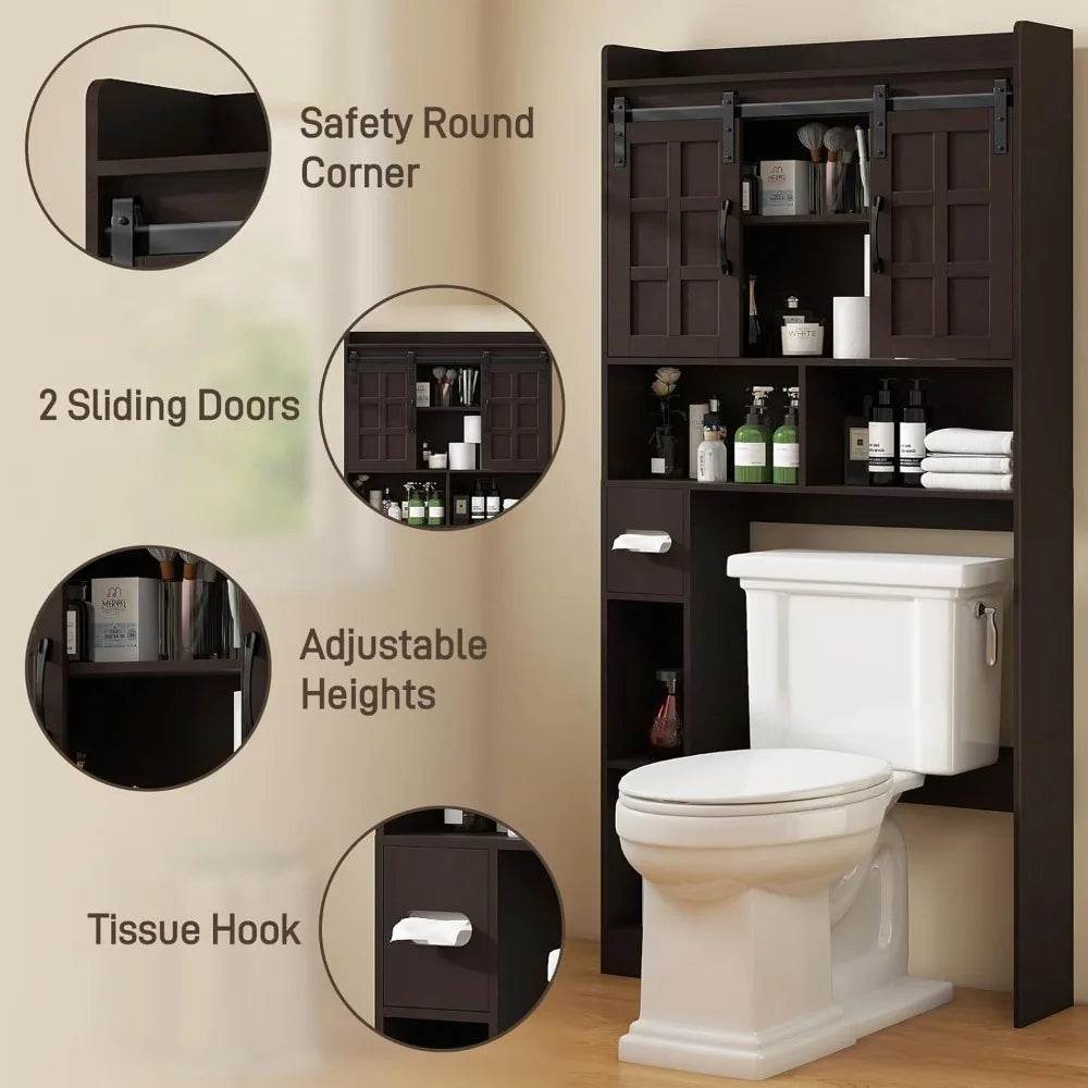rustic over-the-commode storage with sliding doors for bathroom space efficiency - Loft&Timber