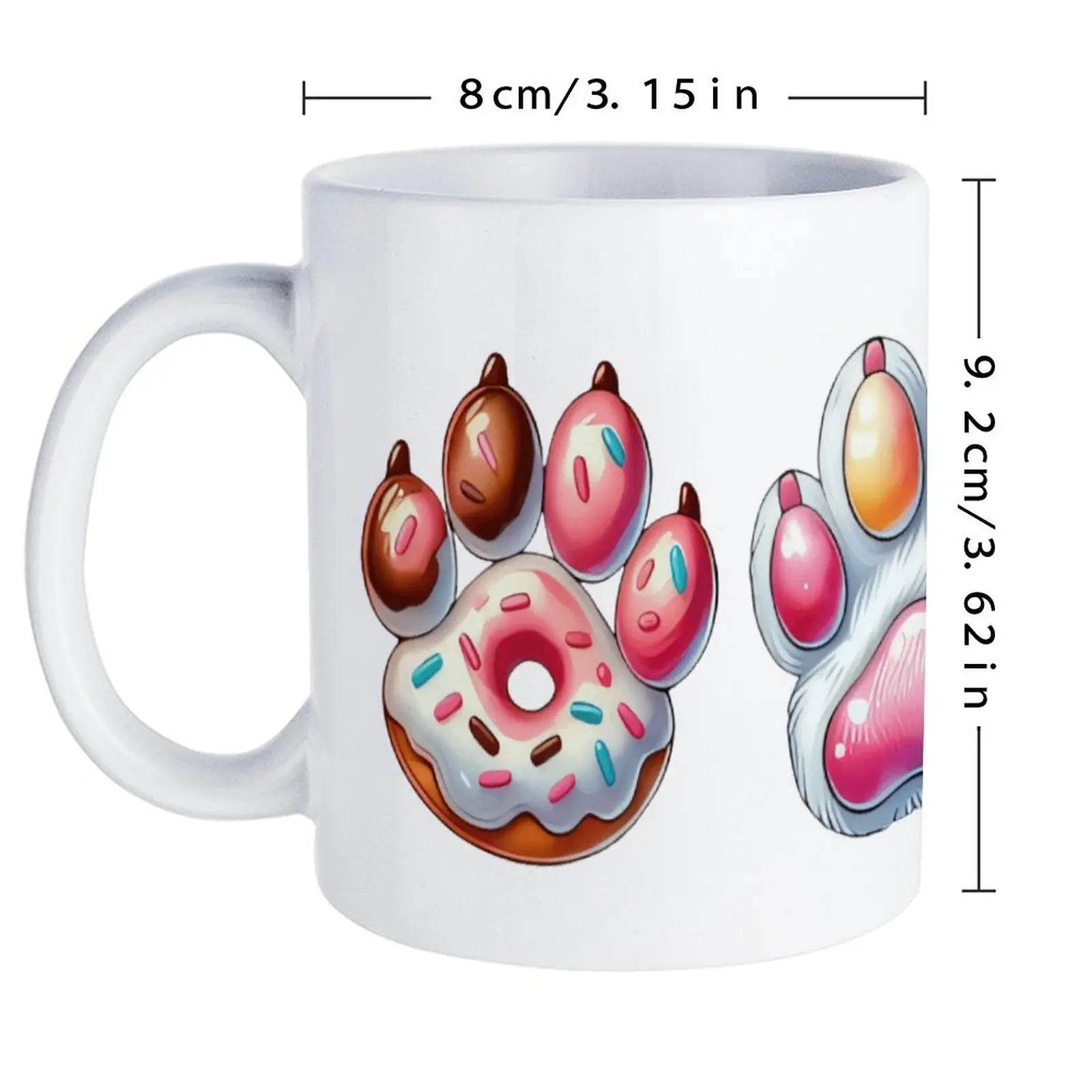 Three Animated Animal Paw Shaped Like Donuts. Custom Mug, 11oz Coffee Mug - Loft&Timber