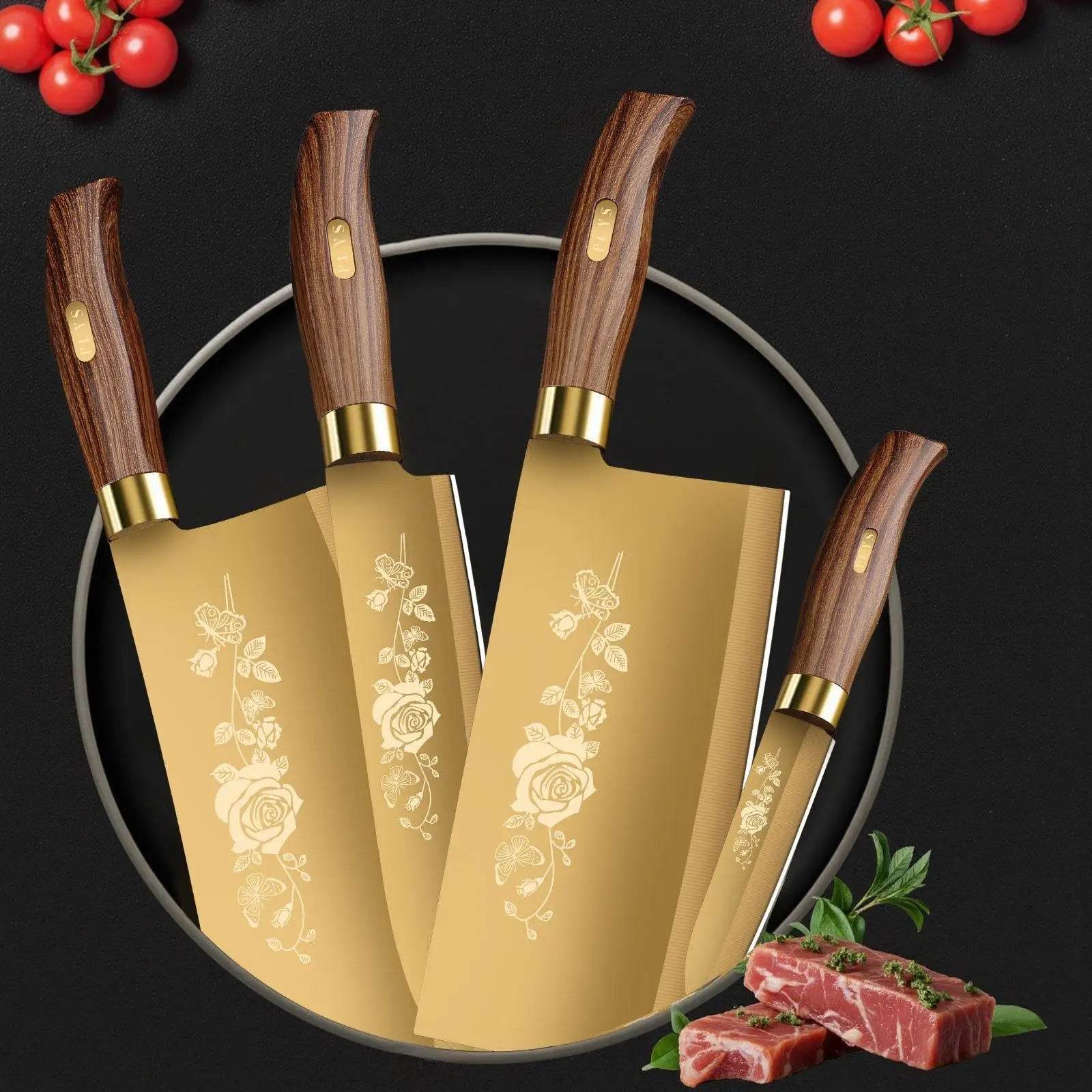Luxury Gold Kitchen Knife Set - 4-Piece Stainless Steel Blades - Loft&Timber