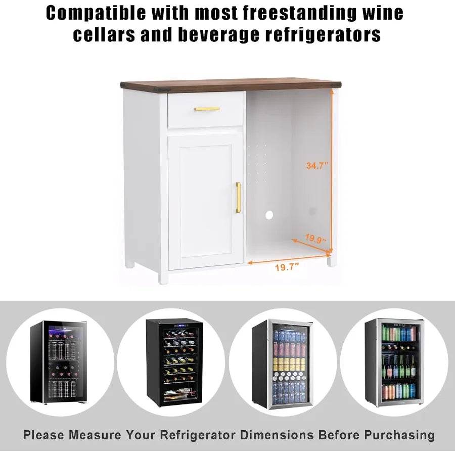 Compact Coffee Bar with Integrated Mini Fridge Cabinet Stand 39.4 Wide X 20.9 Dept