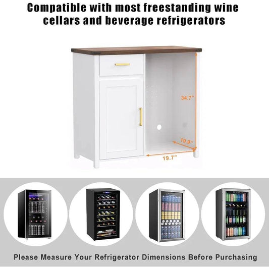 Compact Coffee Bar with Integrated Mini Fridge Cabinet Stand 39.4 Wide X 20.9 Dept