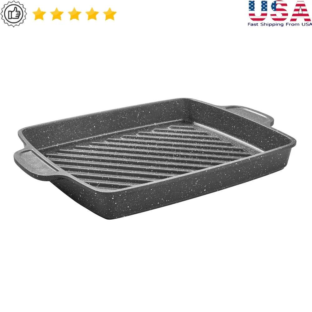 12 Inch Square Non-Slip Handle Cast Aluminum Steak Pan Non-Stick Coating - Loft&Timber