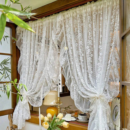 2PC White Embroidered Lace Curtain - Loft&Timber