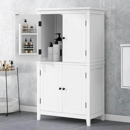 Elegant Bathroom Floor Storage Cabinet, Bathroom Storage Unit, Freestanding Cabinet with 4 Doors (White) - Loft&Timber