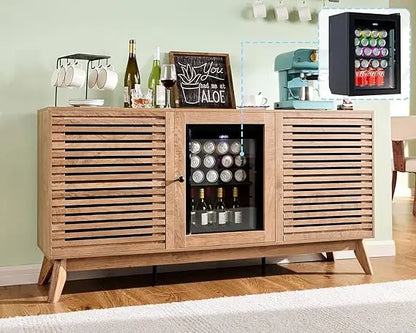 60" coffe bar cabinet with built-in beverage refrigerator– wine bar with 24 cans mini fridge and sideboard buffet cabinet