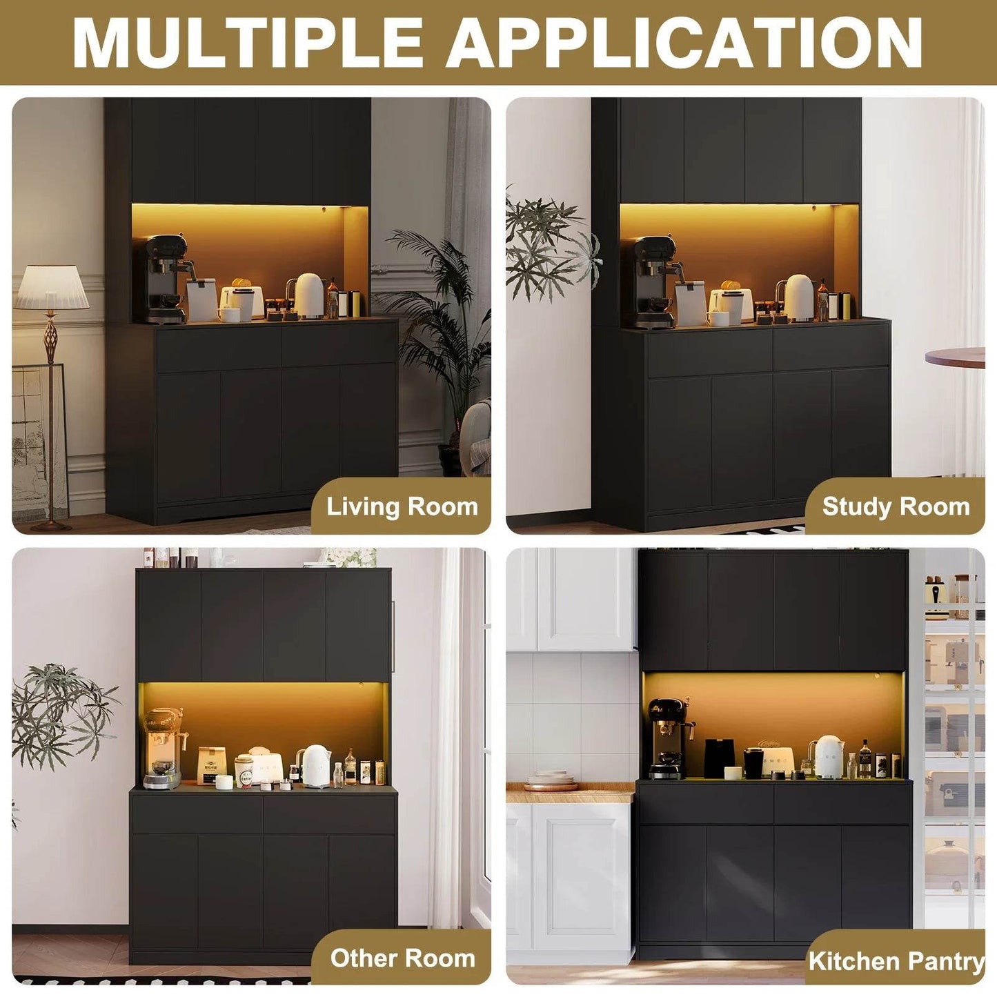 71'' Tall Kitchen Pantry with LED Lights - Loft&Timber