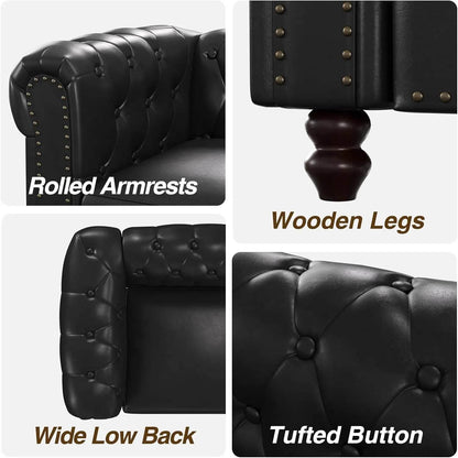 Chesterfield Faux Leather Sofa Couch with Wooden Legs - Loft&Timber