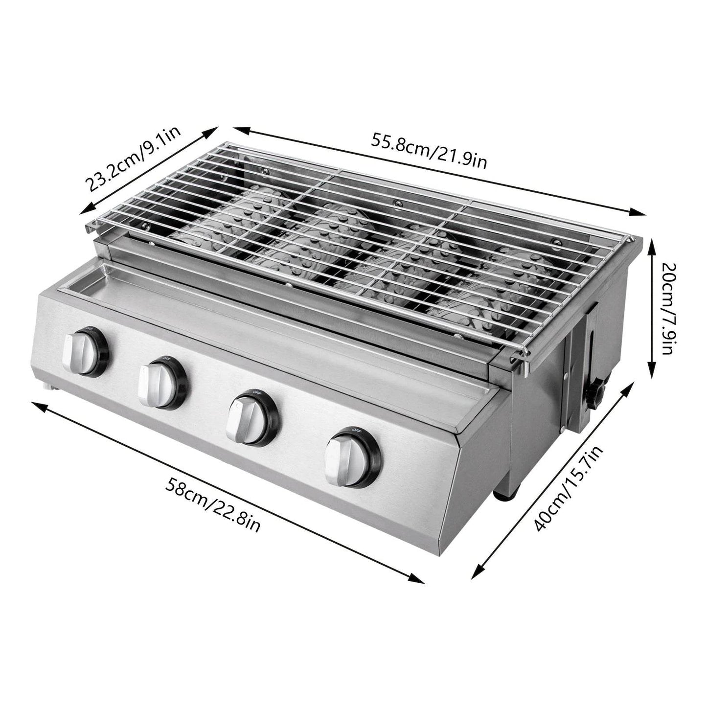 Professional 4-Burner Stainless Steel Portable Tabletop Propane/LPG Gas Grill - Loft&Timber