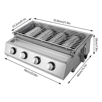 Professional 4-Burner Stainless Steel Portable Tabletop Propane/LPG Gas Grill - Loft&Timber