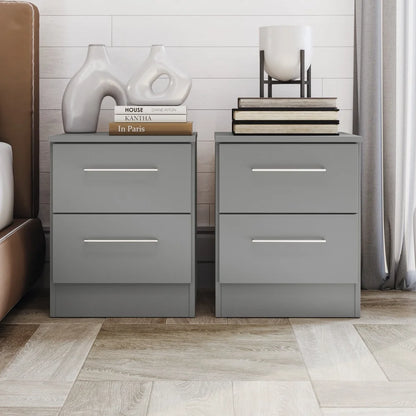 2-Drawer Nightstand Set of 2 Modern Gray Bedside Tables Compact Storage Bedroom Adults Teens Stylish Furniture