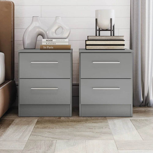2-Drawer Nightstand Set of 2 Modern Gray Bedside - Loft&Timber