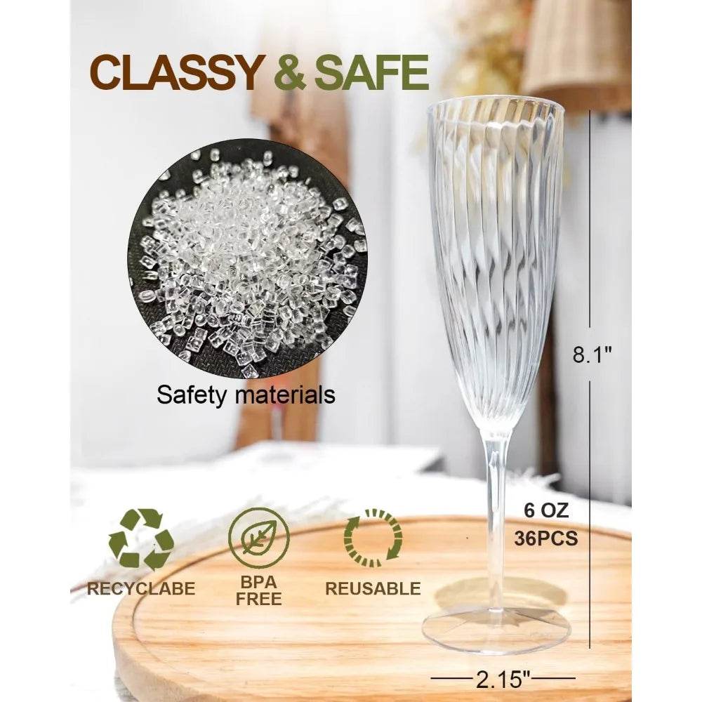 Plastic Champagne Flutes, 36 PCS Clear Disposable Wine Glasses Reusable Plastic Cocktail Cups - Loft&Timber