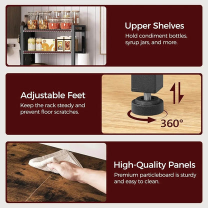 Bakers Rack with Mini Fridge Shelf, 3-Tier Microwave Stand, Coffee Bar Station with Paper Holder