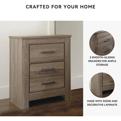 ashley zelen signature rustic modern two-drawer nightstand, 29.45" height, warm gray finish
